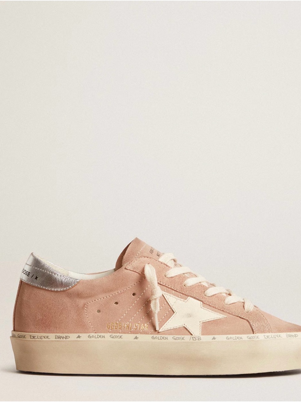 Golden Goose Women's Pink Suede Cream Star with silver leather Low-Top Sneakers